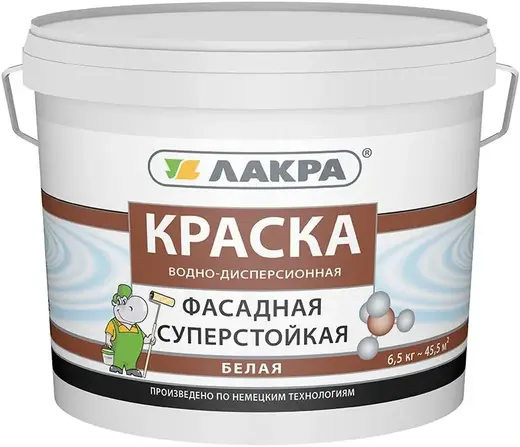 Лакра краска водно-дисперсионная фасадная суперстойкая (6.5 кг) белая