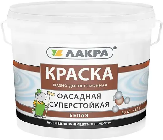 Лакра краска водно-дисперсионная фасадная суперстойкая (6.5 кг) белая