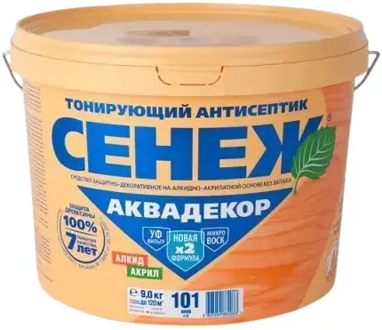 Сенеж Аквадекор тонирующий антисептик на алкидно-акрилатной основе (9 кг) №101 иней