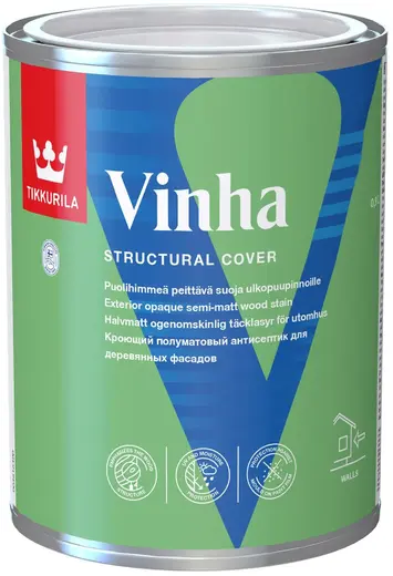 Тиккурила Vinha кроющий полуматовый антисептик для деревянных фасадов (900 мл база VVA)