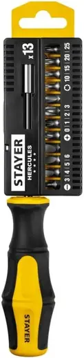 Stayer Hercules-B13 набор отвертка-битодержатель с насадками (1 отвертка + 12 бит)