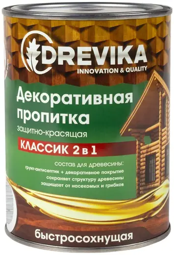Drevika Классик 2 в 1 пропитка декоративная защитно-красящая быстросохнущая (750 мл) бесцветная