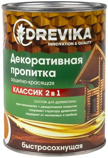 Drevika Классик 2 в 1 пропитка декоративная защитно-красящая быстросохнущая (750 мл) калужница