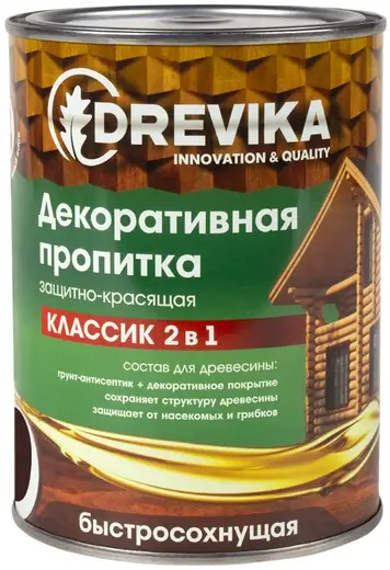Drevika Классик 2 в 1 пропитка декоративная защитно-красящая быстросохнущая (750 мл) каштан