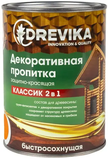 Drevika Классик 2 в 1 пропитка декоративная защитно-красящая быстросохнущая (750 мл) орегон