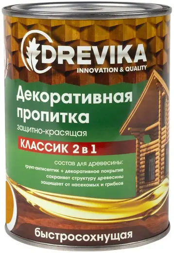 Drevika Классик 2 в 1 пропитка декоративная защитно-красящая быстросохнущая (750 мл) сосна