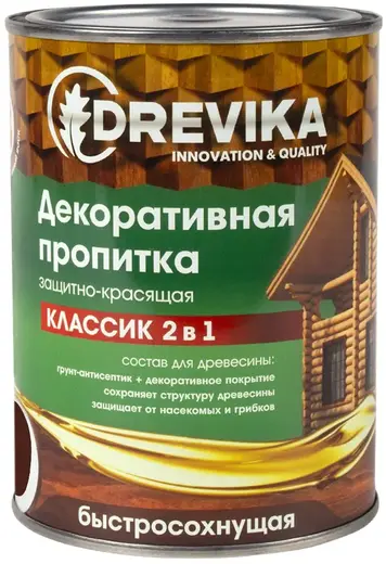 Drevika Классик 2 в 1 пропитка декоративная защитно-красящая быстросохнущая (750 мл) тик
