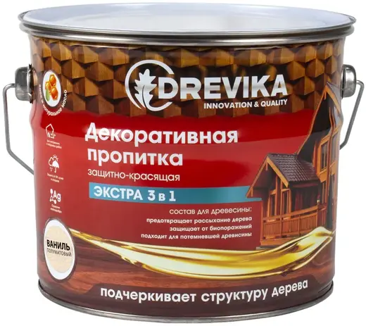 Drevika Экстра 3 в 1 пропитка декоративная защитно-красящая (3 л) ваниль