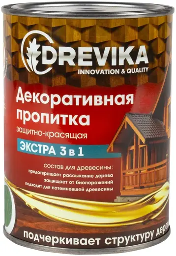 Drevika Экстра 3 в 1 пропитка декоративная защитно-красящая (800 мл) олива