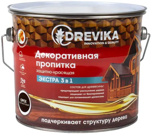Drevika Экстра 3 в 1 пропитка декоративная защитно-красящая (3 л) орех