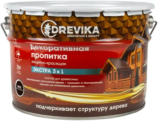 Drevika Экстра 3 в 1 пропитка декоративная защитно-красящая (9 л) орех