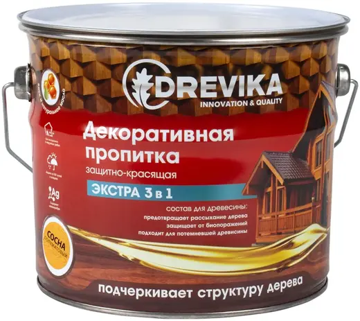 Drevika Экстра 3 в 1 пропитка декоративная защитно-красящая (3 л) сосна