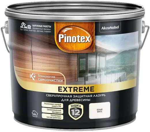 Пинотекс Extreme сверхпрочная защитная лазурь для древесины (9 л ) белая