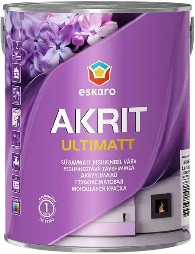 Eskaro Akrit Ultimatt глубокоматовая моющаяся краска (900 мл) бесцветная