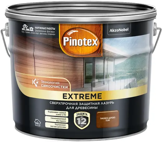 Пинотекс Extreme сверхпрочная защитная лазурь для древесины (9 л ) тик