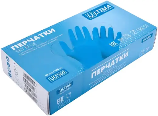 Ultima 300 Sky Blue перчатки нитриловые неопудренные (L)