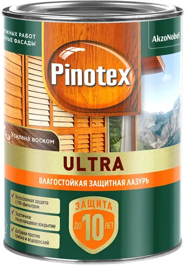 Пинотекс Ultra высокоустойчивая декоративная пропитка для защиты древесины (900 мл) белая полуглянцевое