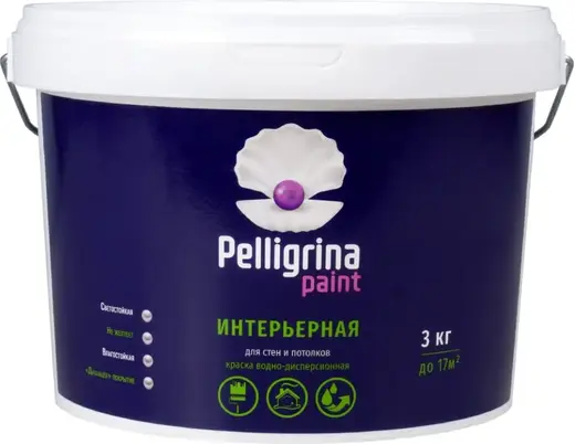 Pelligrina Paint Интерьерная краска водно-дисперсионная для стен и потолков (3 кг) белая