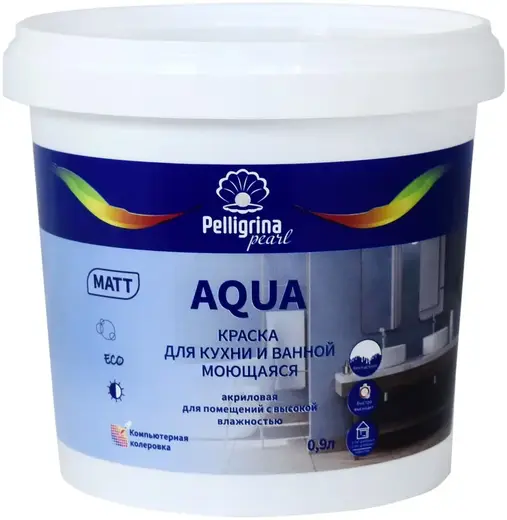 Pelligrina Pearl Aqua краска для кухни и ванной моющаяся (900 мл база А)