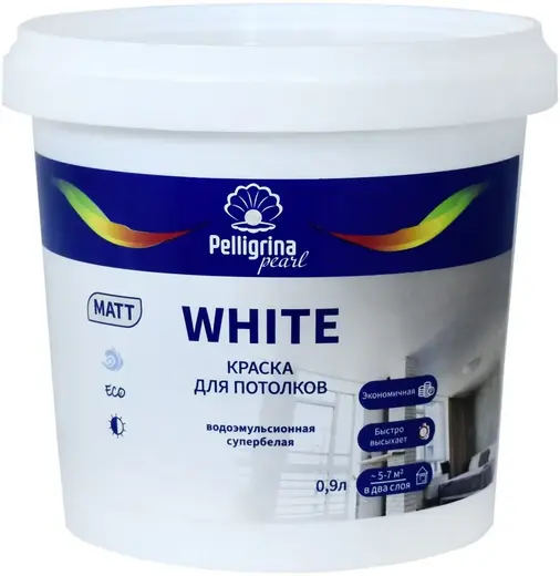 Pelligrina Pearl White краска для потолков водоэмульсионная супербелая (900 мл)
