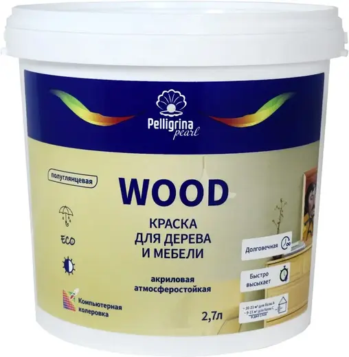 Pelligrina Pearl Wood краска для дерева и мебели акриловая атмосферостойкая (2.7 л база А)