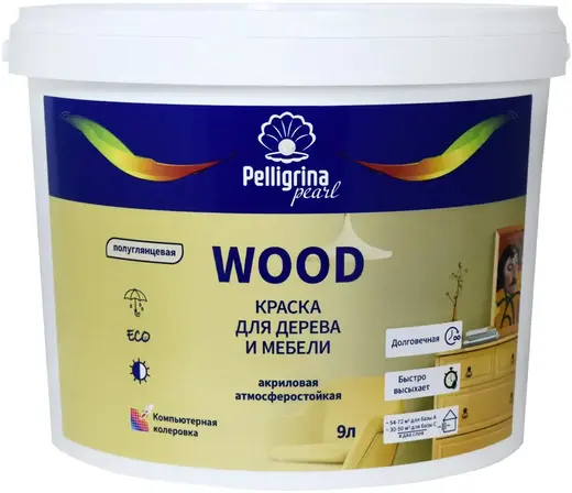 Pelligrina Pearl Wood краска для дерева и мебели акриловая атмосферостойкая (9 л база А)