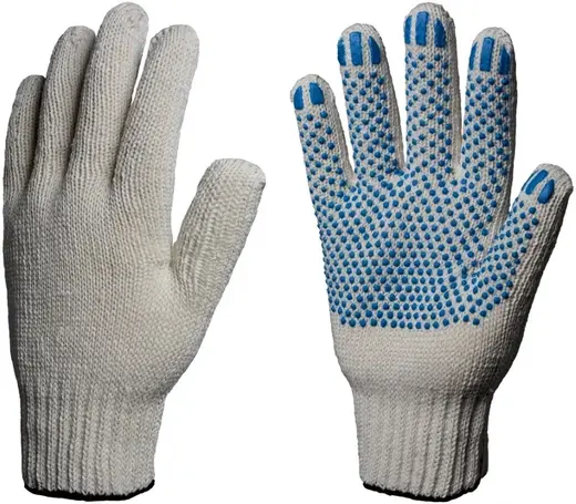 Факел-Спецодежда Люкс перчатки х/б 230-240 мм 67% хлопок, 33% полиэфир/ПВХ белые покрытие точка, 10 класс вязки