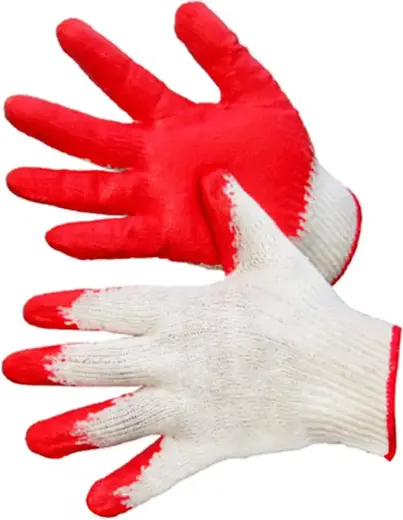 Факел-Спецодежда перчатки х/б белые/красные одинарный облив ладонной чacти и кончиков пальцев, 4 нити, 13 класс вязки