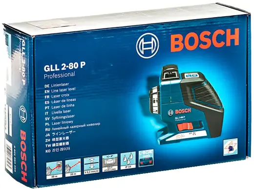 Bosch Professional GLL 2-80 P нивелир лазерный линейный 1 лазерный нивелир + 1/1 вкладыша для кейса L-BOXX под инструмент + 4 батарейки 1.5 В LR6 (AA)
