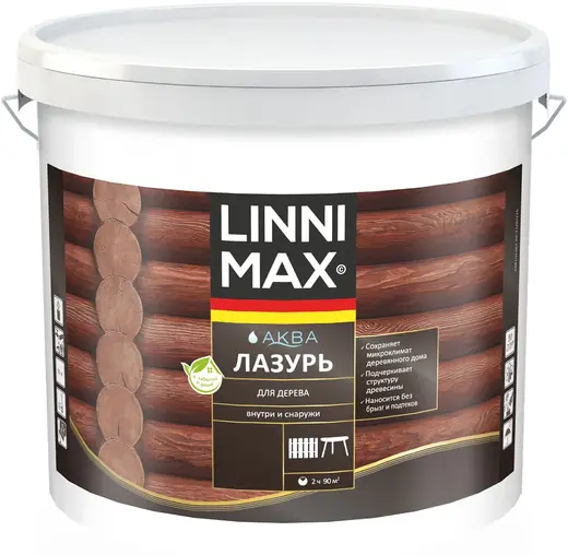 Linnimax Аква лессирующий антисептик лазурь для дерева (9 л) орех