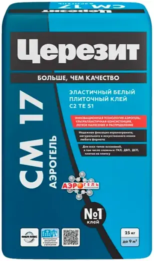 церезит cm 17/25 клей д/плитки белый, технология аэрогель 25кг, , шт