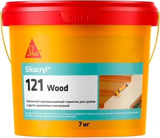 Sika Sikacryl-121 Wood эластичный паропроницаемый акриловый герметик для срубов (7 кг) антрацит