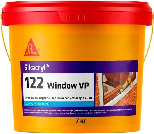 Sika Sikacryl-122 Window VP эластичный паропроницаемый акриловый герметик для окон (7 кг) бежевый