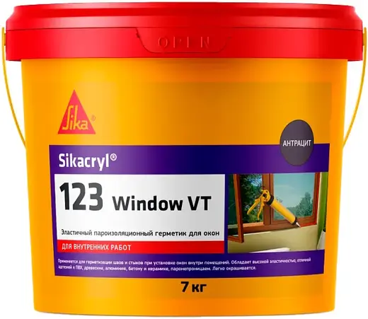 Sika Sikacryl-123 Window VT эластичный пароизоляционный герметик для окон (7 кг) антрацит