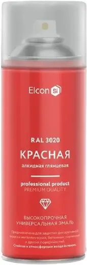 Elcon универсальная алкидная эмаль (520 мл) красная RAL 3020 глянцевая