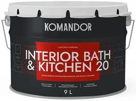 краска "interior bath&kitchen 20" влагостойкая база a 9 л (1) "komandor"