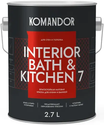 краска "interior bath&kitchen 7" влагостойкая база a 2,7 л (1) "komandor"