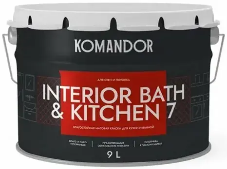 краска "interior bath&kitchen 7" влагостойкая база a 9 л (1) "komandor"