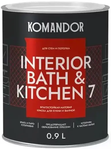 краска "interior bath&kitchen 7" влагостойкая база c 0,9 л (1/6) "komandor"