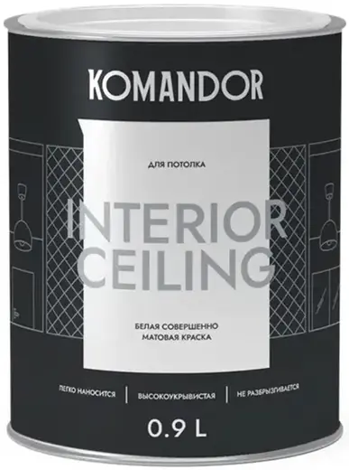 краска "interior ceiling" для потолков белая 0,9 л (1/6) "komandor"