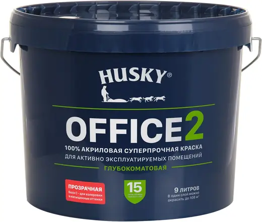 Хаски Office 2 акриловая суперпрочная краска (9 л) бесцветная