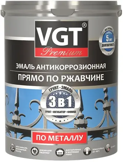 ВГТ Premium ВД-АК-1179 Прямо по Ржавчине эмаль антикоррозионная по металлу (1 кг) черная (до +80°С Россия) 5 циклов до -25°С ТУ