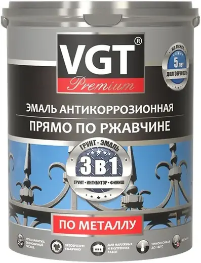 ВГТ Premium ВД-АК-1179 Прямо по Ржавчине эмаль антикоррозионная по металлу (10 кг) черная (до +80°С Россия) 5 циклов до -25°С ТУ