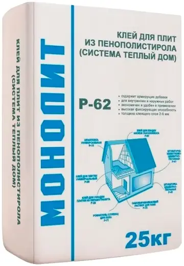 Монолит Р-62 клей для приклеивания плит из пенополистирола (25 кг)