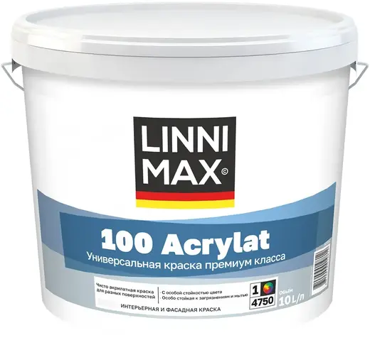 Linnimax 100 Acrylat краска водно-дисперсионная для наружных и внутренних работ (10 л) база 1