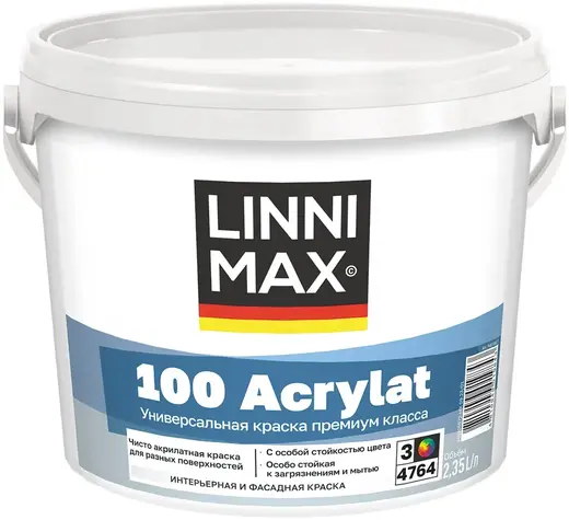 Linnimax 100 Acrylat краска водно-дисперсионная для наружных и внутренних работ (2.35 л) база 3