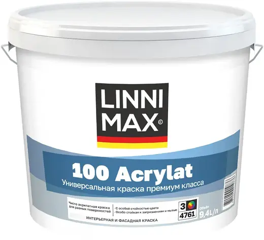 Linnimax 100 Acrylat краска водно-дисперсионная для наружных и внутренних работ (9.4 л) база 3