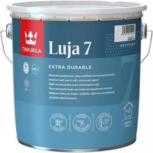 Тиккурила Luja Extra краска для стен и потолков для всех типов помещений (2.7 л) бесцветная база C матовая