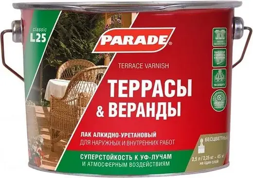 Parade L25 Террасы & Веранды лак алкидно-уретановый (2.5 л) полуматовый