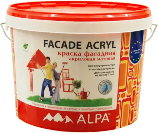 Alpa Facade Acryl Дышащая краска фасадная атмосферостойкая долговечная (9 л) бесцветная